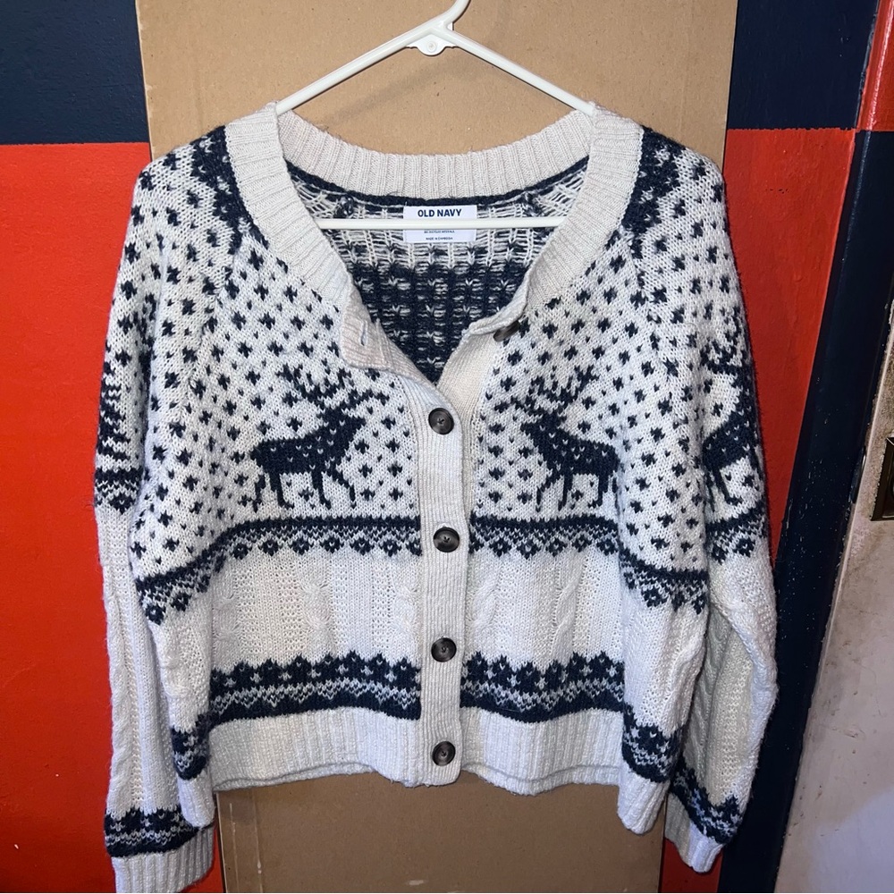Old Navy Navy & White Button-Up Cardigan